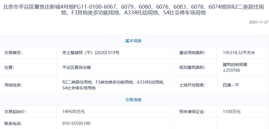 北京平谷14.95億元掛牌1宗預申請地塊